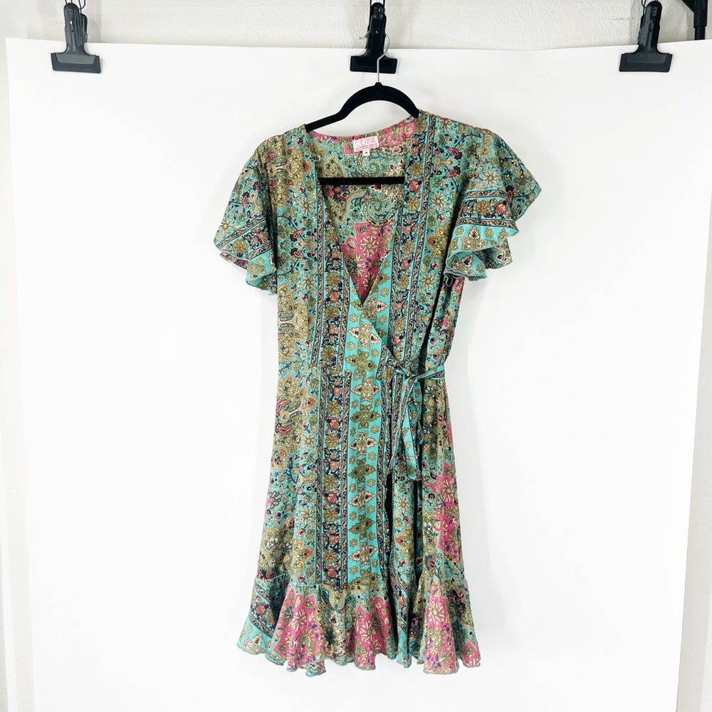 Cienna Milli Short Wrap Dress Silk Blend Floral Print